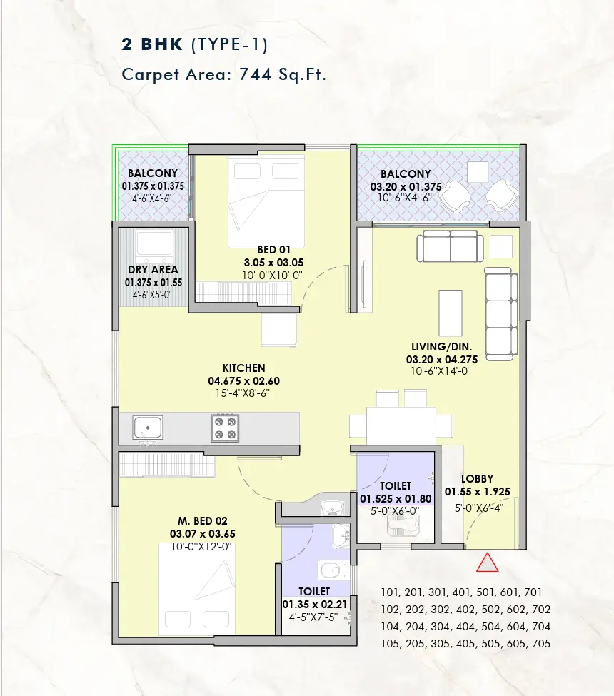 Vision ekaan 2bhk unite plan type 1